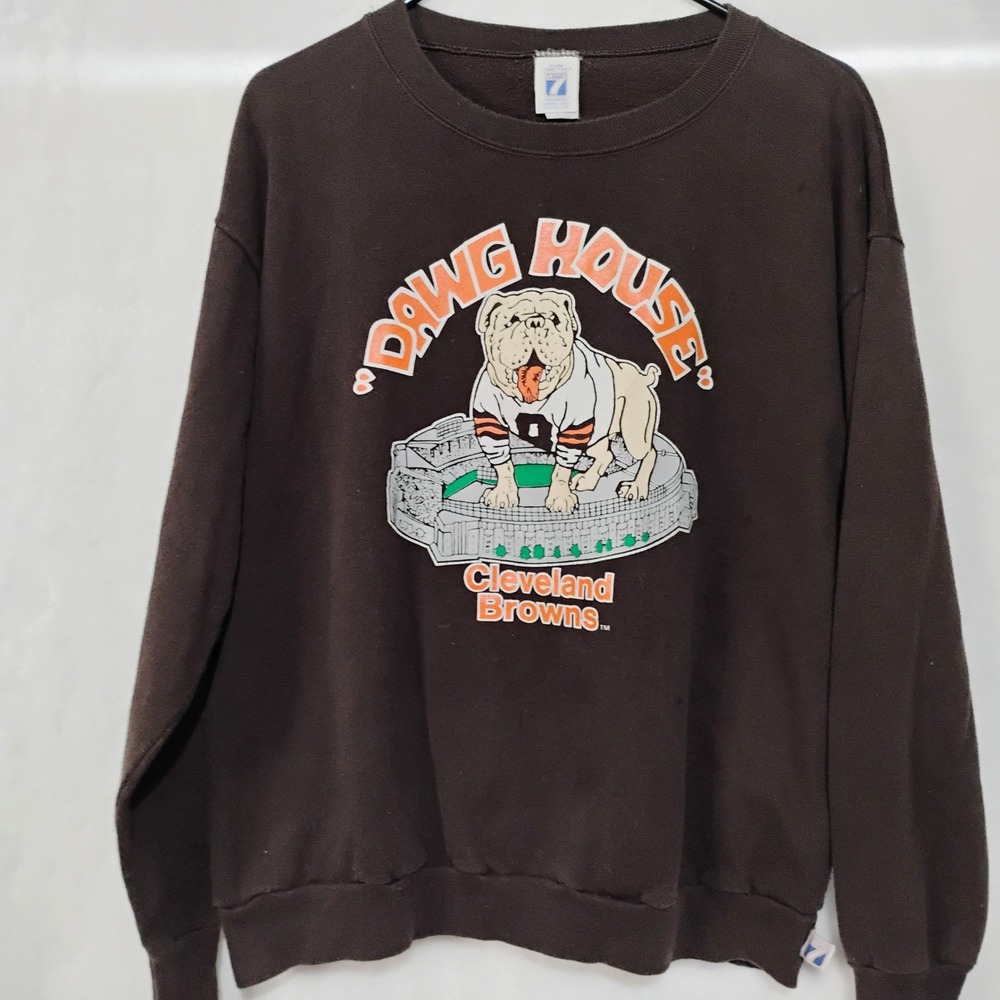 Vintage Logo 7 Cleveland Browns Dawg House Sweatshirt Brown Sz Large USA Made D